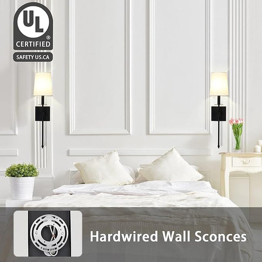 Untrammelife Black Wall Sconces Set of Two, Farmhouse Sconces Wall Lighting with Dimmer ON/Off Switch, Industrial Hardwired Wall Lamps for Bedrooms, Living Room, Bathroom, Vanity (Bulbs Included)