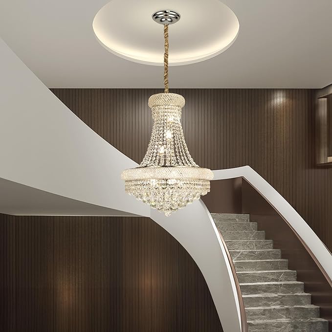 Crystal Chandeliers for Dining Room Light Fixture,Empire Style K9 Crystal Chandeliers for Entryway,12 Lights Chrome Luxury Lighting Fixtures for Living Room Stairway Bedroom Foyer D22 Inch