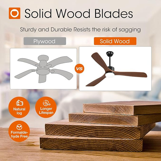 addlon 60 inch Ceiling Fans with Lights and Remote Control, Reversible, 3 Wood Blades, 6 Speeds, 3CCT Dimmable, Noiseless, Indoor/Outdoor Black Walnut Ceiling Fan for Bedroom Living Room Gazebo Patio