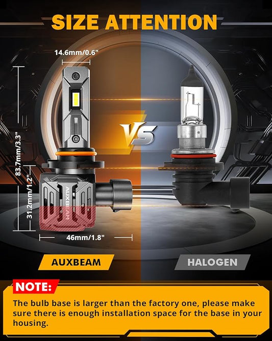 Auxbeam 9005 HB3 Fog Light, Upgraded 700% Super Brightness & 6500K Cool White HB3 Wireless Light for UTV/ATV Offroad Vehicle