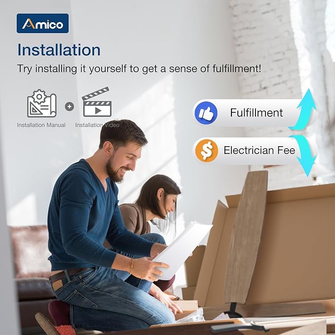Amico Ceiling Fans with Lights, 60 inch Smart Ceiling Fan with Remote/APP/Alexa Control, Reversible DC Motor, 5 Blades, 6 Speeds, 3CCT, Dimmable, Noiseless, Ceiling Fan for Farmhouse, Bedroom, Brown