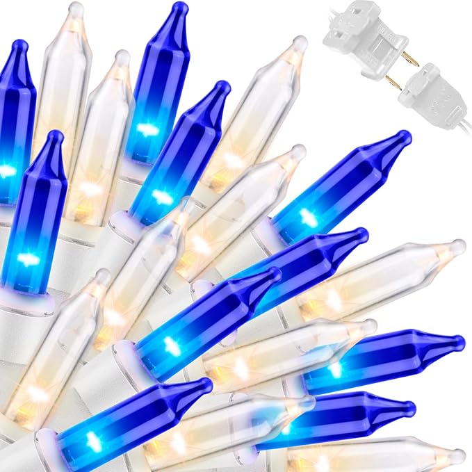 LAMPHOME Blue Clear Christmas String Lights, 150 Count 31.9FT Incandescent Mini Fairy Lights, UL Certified White Wire Hanukkah Lights for Indoor Outdoor Holiday, Xmas Tree, Hanukkah & Patio Decor