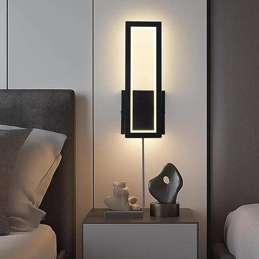 Modern Wall sconces Set of Two Indoor LED Simple Wall Fixture Black Plug in Wall Lights for Living Room Bedroom Hallway Stairs