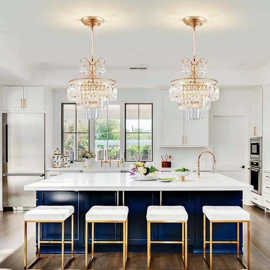 3-Light Gold Crystal Chandelier,Modern 3 Tier Semi Flush Mount Chandelier with G9 Base,Height Adjustable for Farmhouse Living Room Dining Room Bedroom Kitchen Corridors