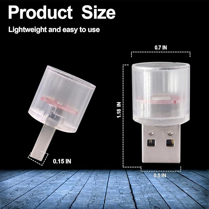 USB LED Car Interior Night Light, 2 PCs, Atmosphere Lamp, Mini Decoration Lights, Ambient Atmosphere Night Lamp, USB Night Light for All Car Interiors (White)