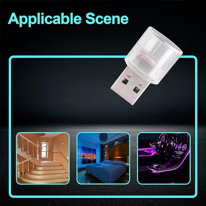 USB LED Car Interior Night Light, 2 PCs, Atmosphere Lamp, Mini Decoration Light, Car Interior Ambient Atmosphere Night Lamp, USB Night Light for All Car Interiors (Ice Blue)