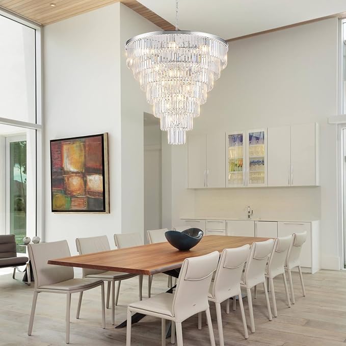 Chrome Crystal Chandelier Large 36" Modern Round Staircase Chandeliers 22 Lights 7-Tier Luxury K9 Crystal Ceiling Pendant Light Fixture for Tall Ceiling Living Room Foyer