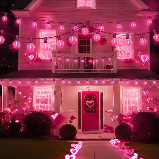 LAMPHOME Pink LED Outdoor String Lights, 26FT Patio Lights with 12+1 Shatterproof Edison Bulbs, UL Waterproof Connectable Dimmable Hanging Lights for Backyard Porch Garden Deck Balcony Decor