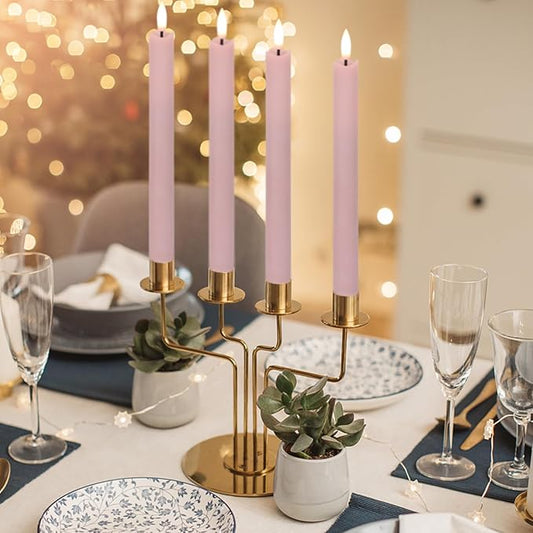 GenSwin Flameless Pink Taper Candles Flickering with 10-Key Remote, Battery Operated Led Warm 3D Wick Light Window Candles Real Wax Pack of 6, Christmas Home Wedding Decor(0.78 X 9.64 Inch)