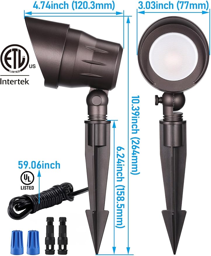 LEONLITE 12-Pack Low Voltage LED Landscape Spotlight, 5W 12V Pathway Lights Outdoor, CRI90, Aluminum Spot Lights for Garden, ETL Listed, IP65 Waterproof, 3000K Warm White, Oil Rubbed Bronze