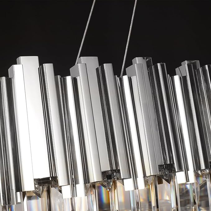 Rectangle Chrome Crystal Chandelier for Dining Room L51'' 19-Light Modern Chandeliers Lighting Fixture for Kitchen Island Over Table Linear Large