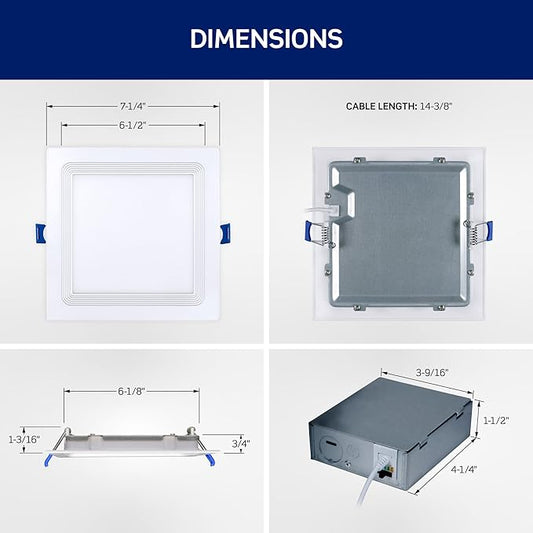 Leviton 6 in. Square Baffle Slim Downlight, 1100 Lumens, 5 CCT Color Selectable 2700K-5000K, Dimmable, DBS60-S1W, White