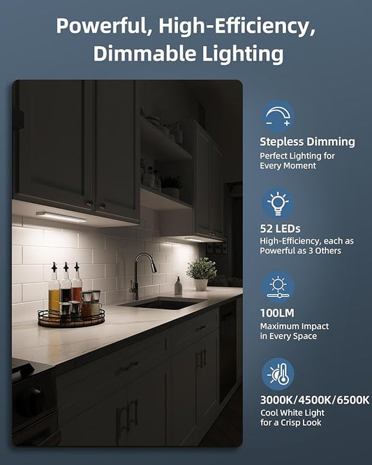 10inch Under Cabinet Lights, Wireless Closet Light, Motion Sensor, 1800mAh Rechargeable Battery, Magnetic, 3 Color Temps, 5 Levels Dimmable, Under Counter Lights for Kitchen (2 Pack)