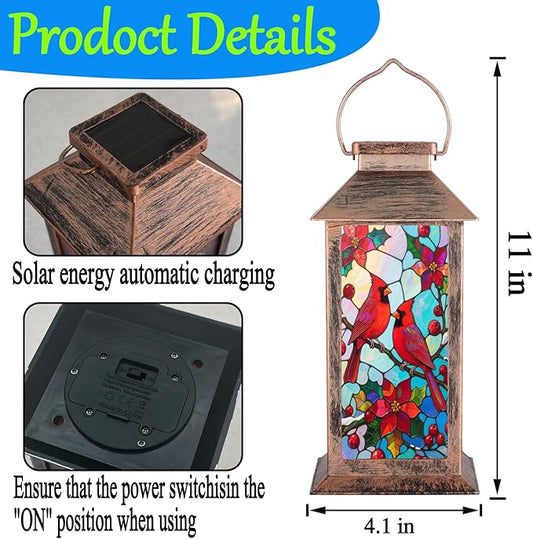 Solar Lanterns Outdoor Waterproof,Garden Decor Metal Hanging Decorative Solar Lights,Mothers Day Gifts,Birthday Gifts for Women Mom Grandma,Gardening Gifts for Yard,Patio, Lawn,Tabletop(Cardinal)