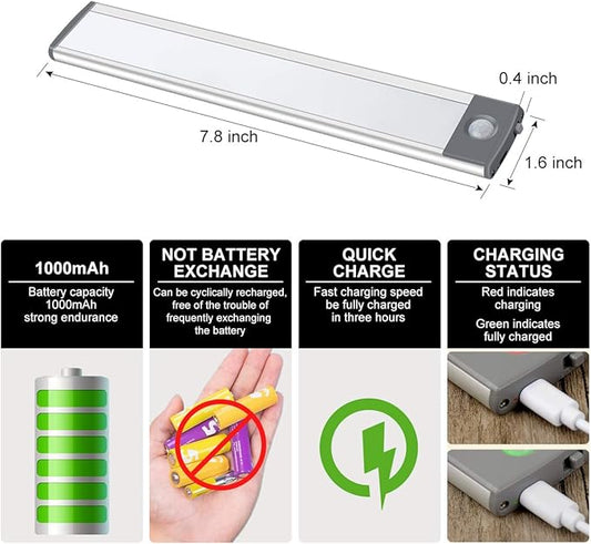 30-LED Motion Sensor Cabinet Light,Under Counter Closet Lighting, Wireless USB Rechargeable Kitchen Night Lights,Battery Powered Light for Wardrobe,Cabinet,Cupboard(Warm Light)-2Pack