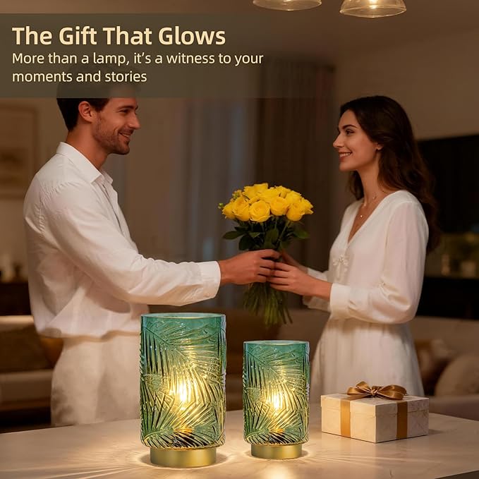 Battery Operated Table Lamp, Cordless Lamps for Home Decor, Battery Powered Nightlight with LED Bulb with Timer, Decorative Lights for Living Room Bedroom Tabletop Entryway Centerpiece Gift(L Green)