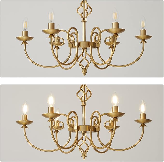 Modern Gold Chandelier for Dining Room 6 Lights Candle Chandelier Light Fixtures 26" Hanging Pendant Light Rustic Industria Chandeliers for Farmhouse Living Room Bedroom Foyer Entryway