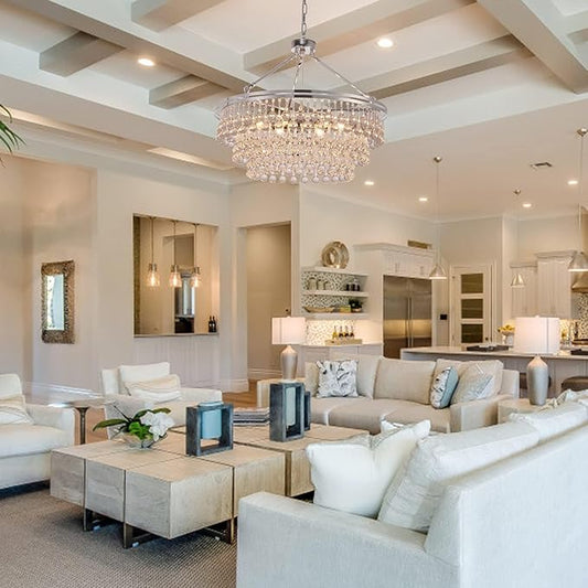 TOCHIC Modern Crystal Chandelier for Dining Room, 24 inch Chrome Chandeliers Light Fixtures Ceiling Hanging Crystal Pendant Lighting for Living Room, Kitchen Island Light, Bedroom Chandelier, 3 Tiers