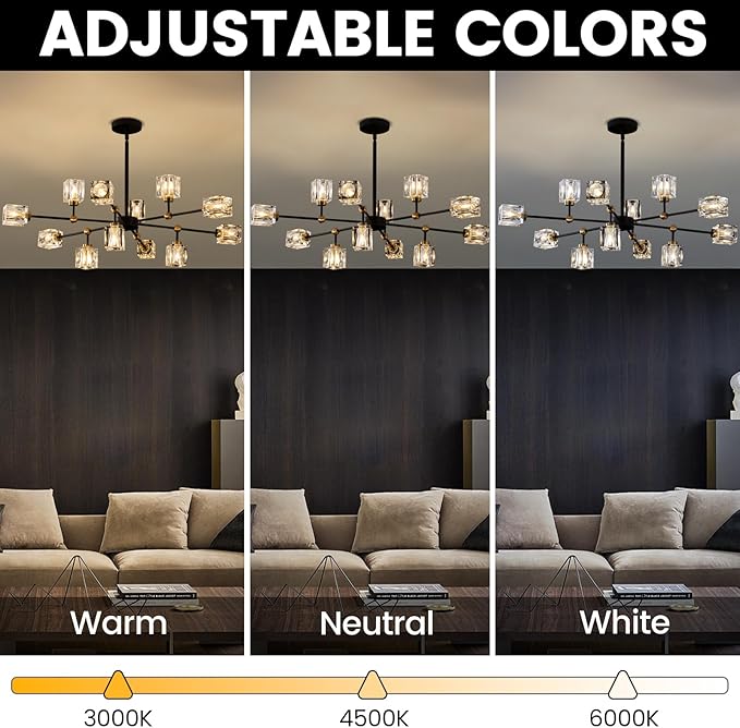 12-Light Black Crystal Chandelier Modern Sputnik Chandeliers for Dining Room Adjustable Height Sputnik Ceiling Light Fixture for Living Room Kitchen Island Bedroom