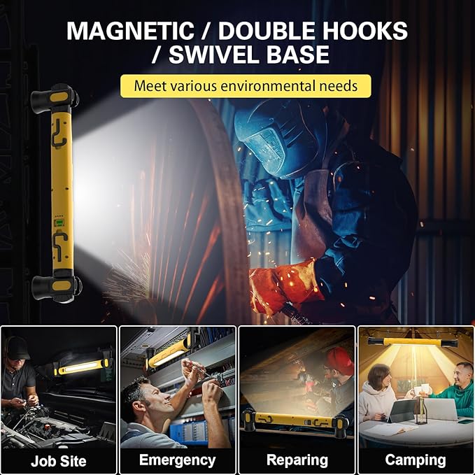 ERAY Magnetic LED Work Light Bar, 6000mAh /3000LM Rechargeable Inspection Lamp - 3 Color Modes 360° Adjustable USB Output IP55 Waterproof, Car Repairing Inspection Garage Workshop Emergency