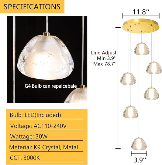 Mini Crystal Chandeliers for Kitchen Island 6-Lights LED Pendant Light for Dining Room Bedroom Foyer Entryway Warm Light 3000K Bulb Included