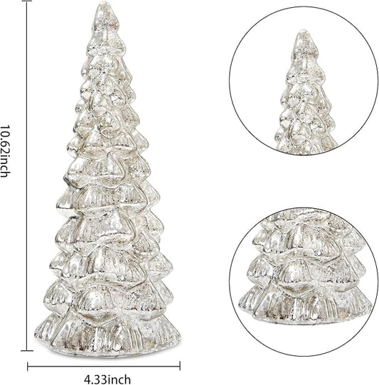 Christmas Tree Glass Decorative LED Light: 13.5" Tall, Battery Operated Holiday Tabletop Ornament, Frosted Glass Christmas Home Decor, Xmas Tree Night Light for Indoor Decor White