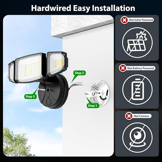 iMaihom 65W 6500LM LED Outdoor Flood Light, Switch Controlled Outdoor Security Light, 3 Adjustable Heads, IP65 Waterproof, 6500K Daylight White, Hardwired Wall Mount Light for Garage Yard Patio, Black