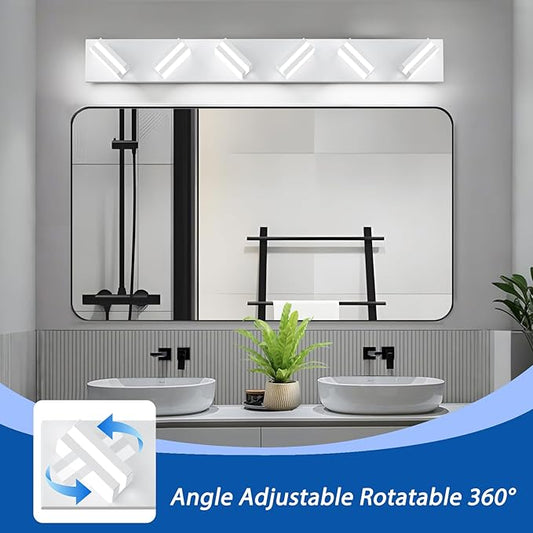 IZORRO LED Modern Bathroom Lights Fixtures(6-Light,Dimmable,360°Rotate),Matte White Acrylic Wall Lighting,Vanity Lights for Bathroom Over Mirror - 6000k 36In (No Assembly Required)