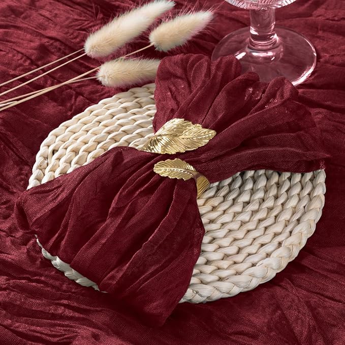 Socomi Burgundy Cheesecloth Napkins Fall Cheese Cloths Gauze Set of 24 Boho Washable Dinner Table Napkins for Wedding Party Baby Shower Birthday Party Decor
