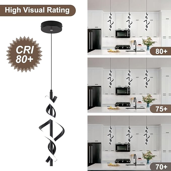 Modern LED Pendant Light Fixtures 6000K Pendant Lights Black Hanging Lamp for Dining Room Bedroom Living Room (1 Pack)