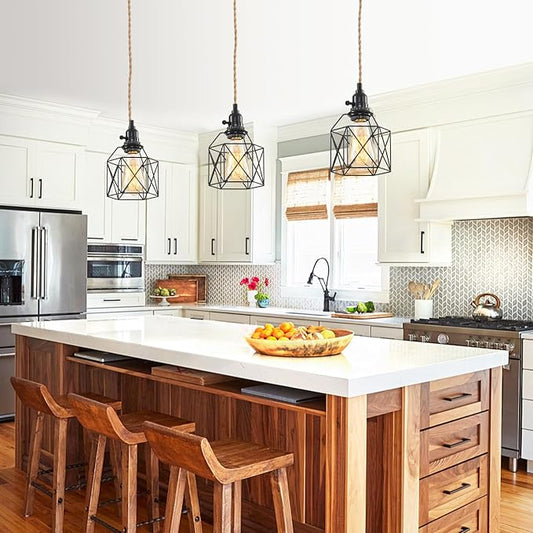 3-Light Hanging Light with Plug in Cord,Plug in Pendant Light Hemp Rope Pendant Lighting Vintage 3-Light Hanging Lamp Fixtures for Kitchen Island Living Room Bedroom