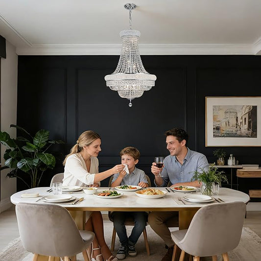 Crystal Chandeliers for Dining Room Light Fixture,Empire Style K9 Crystal Chandeliers for Entryway,18 Lights Chrome Luxury Lighting Fixtures for Living Room Bedroom Foyer Hallway D26 Inch