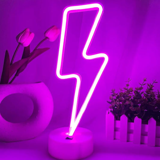 Lightning Bolt Neon Sign Purple With Base for Bedroom, USB/Battery Thunder Lamp Night Light, LED Shaped Decor for Desk Table Game Room Man Cave