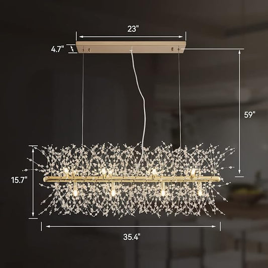 Modern Crystal Firework Chandelier, Linear Lighting Fixtures Hanging, Gold Dandelion Chandelier LED Pendant Lighting for Dining Room, Bedroom, Living Room (12-Light, 35.5")