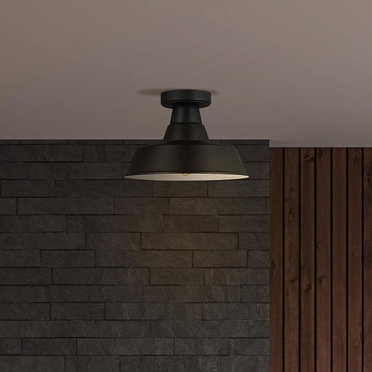 Generation Lighting 7837401-12 1-Light Barn Light Outdoor Ceiling Lamp Black 7837401-12, Flush Mount Ceiling Light Fixture for Home Decor, Farmhouse Outdoor Light Fixture Can Use LED Light Bulbs