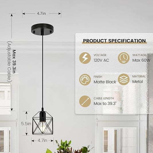 1-Light Hanging Pendant Light Fixture, Black Pendant Lights Kitchen Island, Farmhouse Pendant Lighting with Bedroom Dining Room, E26 Base, Bulbs Not Included, 4 Packs