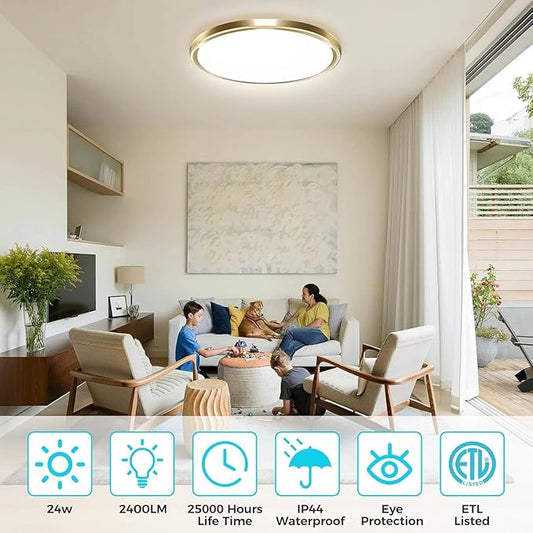 zemty 6Pack 6.5Inch LED Ceiling Lights Gold, 12W 1200lm Small Flush Mount Light Fixture, 3000K/ 4000K/ 6500K Round Flat Recessed Ceiling Lights for Kitchen, Closet, Hallway,Pantry