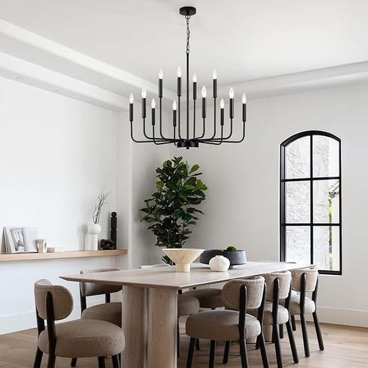 Black Chandeliers for Dining Room Light Fixture Over Table, Modern Farmhouse Chandeliers for Living Room,12-Lights Industrial Metal Candle Lighting Fixtures for Entryway Kitchen Island Foyer