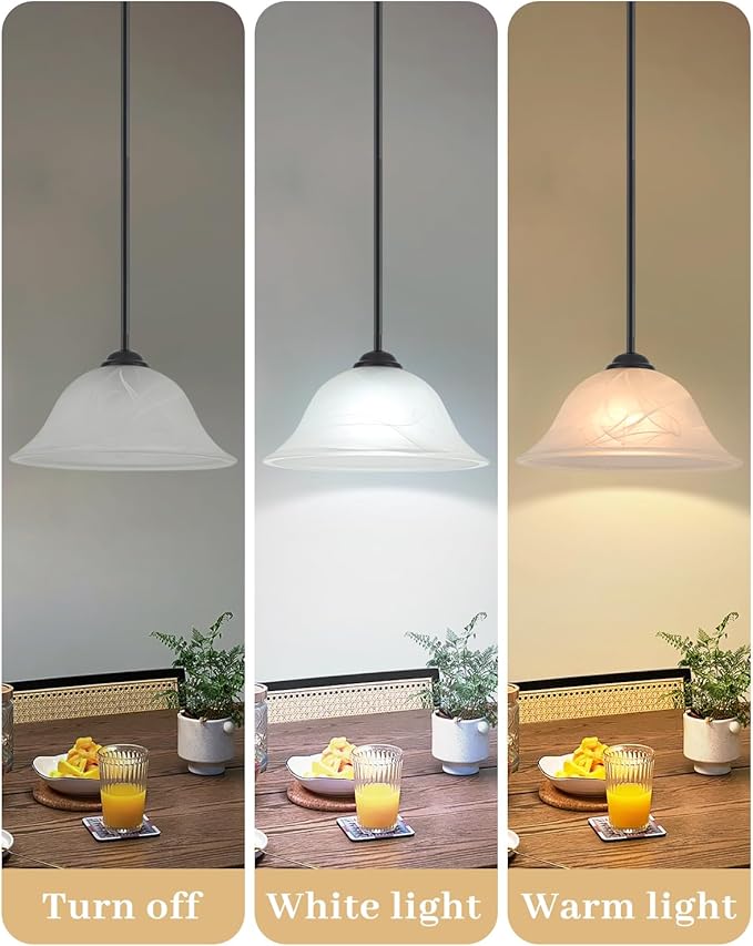 Kitchen Pendant Lights Over Island, 11.8 Inch Frosted Glass Pendant Lights with Rod, Alabaster Glass Kitchen Pendant 1-Pack, Black Farmhouse Hanging Pendant Light for Kitchen, Bar, Cafe
