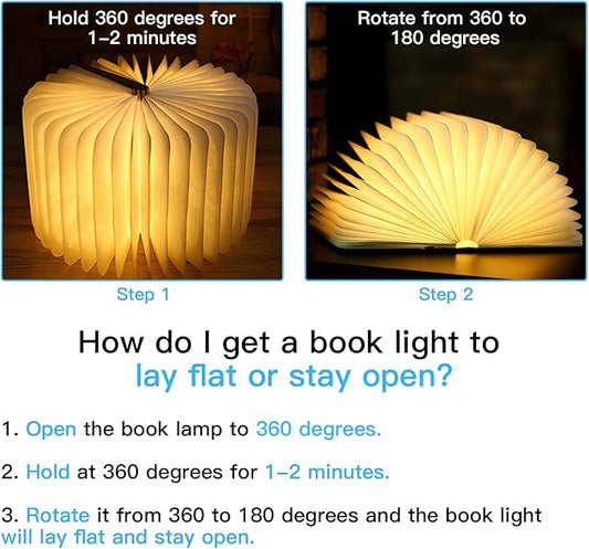 Vergissm Wooden Book Lamp, Upgraded 5 Colors Lumio Book Lamp, Novelty Lighting 360° Book Lamp Light, LED Folding Book Lamp for Bookish Lamp Decor & Book Lovers Gifts, Light Up Book Gifts for Women