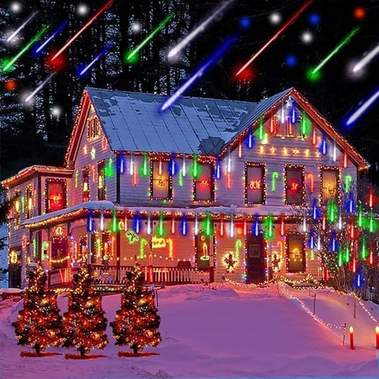 Adecorty Christmas Lights Outdoor UL Certified 24 Tubes 576 LEDs (Equivalent to 3 Sets of 8 Tubes) Meteor Shower Light Falling Rain Drop Icicle Lights for Christmas Decorations Decor, Multicolor