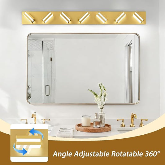 IZORRO LED Modern Bathroom Lights Fixtures(7-Light,Dimmable,360°Rotate),Brushed Glod Acrylic Wall Lighting,Vanity Lights for Bathroom Over Mirror - 6000k 40In (No Assembly Required)