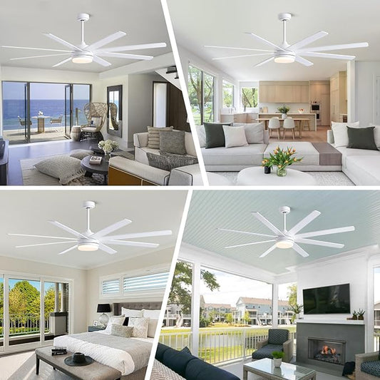 YUHAO 72 Inch White Ceiling Fan with Light and Remote Control.Noiseless,Dimmable,3CCT,6 Speeds Reversible, DC Ceiling Fans for Indoor or Covered Outdoor Use.ETL Listed