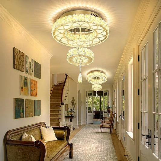 Flashing God Dia 12" Crystal Mini Chandelier Crystal Gold Ceiling Light Fixtures LED Flush Mount Ceiling Light for Living Room Bedrooms Dining Room Dimmable 2700k 4500k 6000k