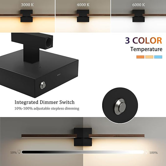 Rayogale 36 Inch Rechargeable Battery Operated Wall Sconce Set Two, 8000mAh Cordless, 3000K/4500K/6000K, Dimmable, Touch Control, 360° Rotation for Living Room Black Walnut(2 Pack)