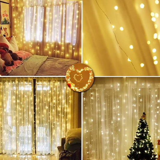 Curtain Lights 300 LED String Lights, Window Hanging Lights USB Powered 8 Lighting Modes & Timer Remote Dimmable Copper Lights for Bedroom, Home, Party, Wall Decor-9.8ft x 9.8ft(Warm White)