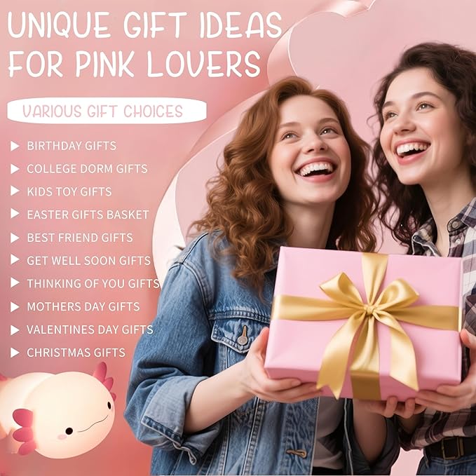 YR YRHH-PET Axolotl Lamp Kid Cute Night Light, Rechargeable Squishy Axolotl Gifts for Girls, Mother, Baby Touch Nightlight, Dimmable Silicone LED Animal Toy, Bedside Pink Lamp, Nursery Kawaii Décor