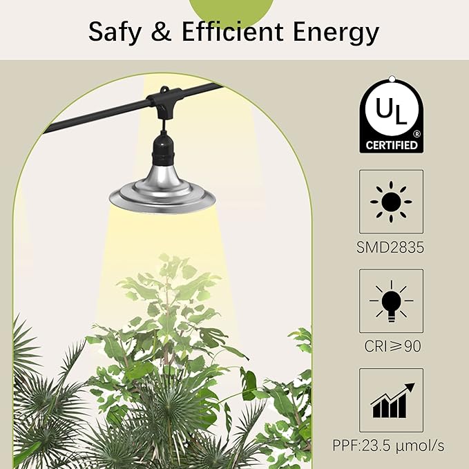 Outdoor LED Grow Light, Waterproof String Plant Growing Light, 41 FT Full Spectrum Growth Light, Suitable for Garden, Farm, Flower, Seedling Greenhouse Grow Light (12 Light)
