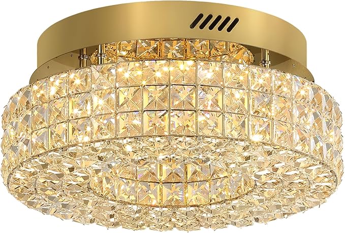 ykolupty 16" Crystal Chandeliers,Round Chandelier for Living Room Modern Crystal Ceiling Light Fixture for Foyer Bedrooms Dining Room Hallway Gold