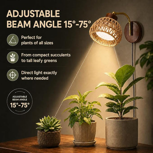 Hanging Grow Lights for Indoor Plants, Wall Grow Light with Adjustable Beam Angle (15°-75°), 3H/6H/9H Auto Cycle Timer, 18W Full Spectrum, 16FT Power Cord for Tall Plants, Flowers and Potted Trees